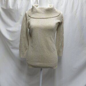 Charter Club Cowl Neck Beige Sweater with Goldtone Metallic Fibers